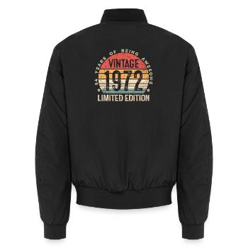 54th Birthday Gifts Vintage 1972 Limited Edition - Unisex Bomber Jacket - black - Back - AI Model Male 185 light (185cm)