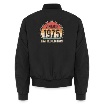 Cadeaux de 51 ans Édition Limitée 1975 - Bomber unisexe - noir - Dos - AI Model Male 185 light (185cm)