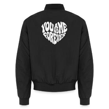 Forever Together - Valentine White Retro Heart - Unisex Bomber Jacket - black - Back - AI Model Male 185 light (185cm)