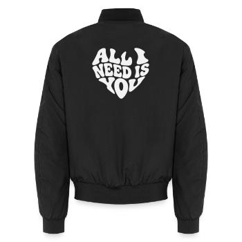 All I Need Is You - Valentine White Heart - Unisex Bomber Jacket - black - Back - AI Model Male 185 light (185cm)