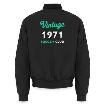 Vintage 1971 – Soccer Club Retro Birth Year - Unisex Bomber Jacket - black - Back - AI Model Male 185 light (185cm)