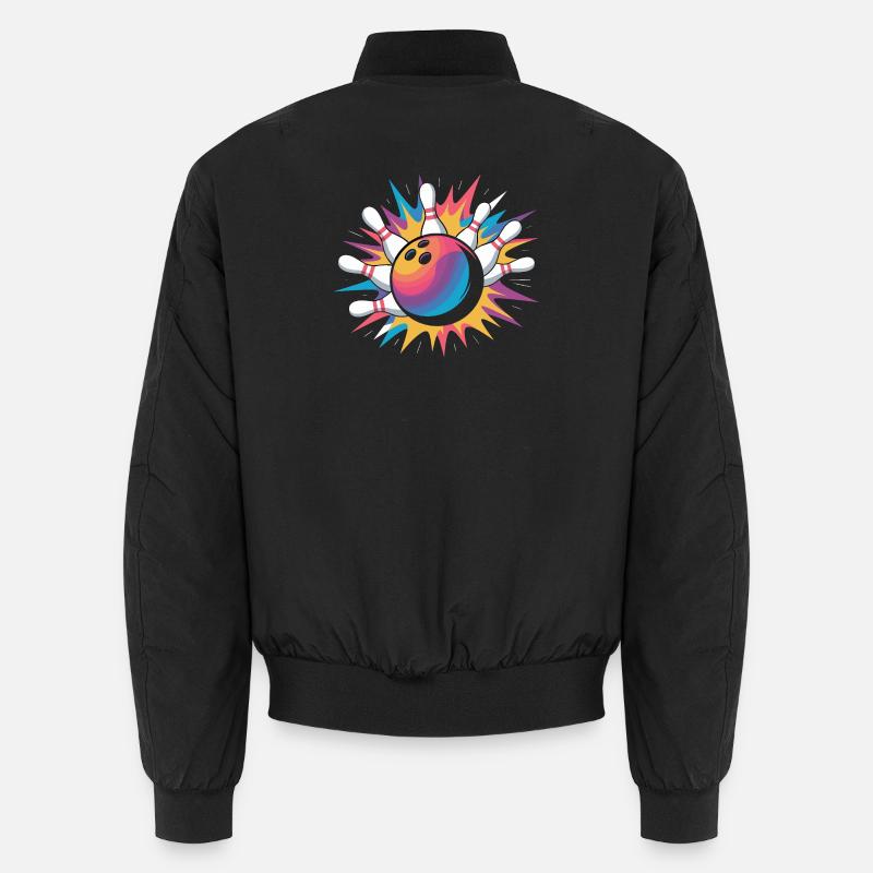  Bowling Ball Strike Mit Bunter Explosion Und Pins Unisex Bomberjacke