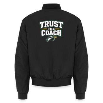 Soccer Training Youth Sports Coach - Unisex Bomber Jacket - black - Back - AI Model Male 185 light (185cm)