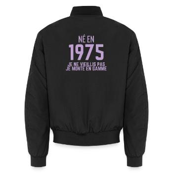Né en 1975 – je monte en gamme - Bomber unisexe - noir - Dos - AI Model Male 185 light (185cm)