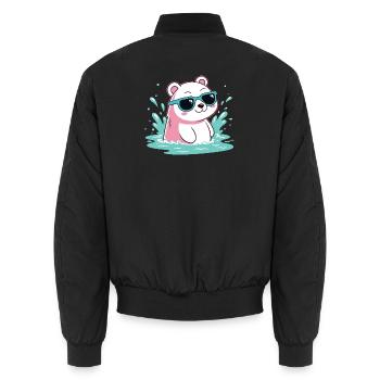 Aquatic Polar Bear in Cool Glasses - Unisex Bomber Jacket - black - Back - AI Model Male 185 light (185cm)