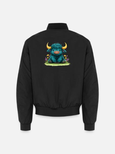 Blauer Yak im Blumenmeer - Unisex Bomberjacke - Schwarz