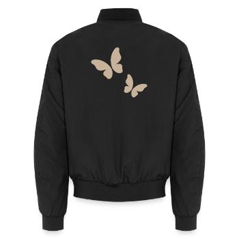 Beige Butterfly Pattern - Unisex Bomber Jacket - black - Back - AI Model Male 185 light (185cm)