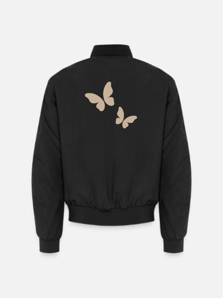 Beige Butterfly Pattern - Unisex Bomber Jacket - black