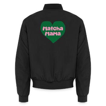Matcha Mom Heart Design - Unisex Bomber Jacket - black - Back - AI Model Male 185 light (185cm)