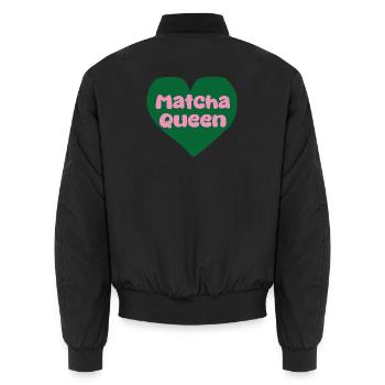 Matcha Queen Heart Design - Unisex Bomber Jacket - black - Back - AI Model Male 185 light (185cm)