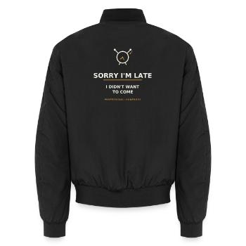 Zu spät zu allem — Stubenhocker - Unisex Bomberjacke - Schwarz - Hinten - AI Model Male 185 light (185cm)