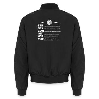 RPG Stats Meme – Tabletop RPG TTRPG Dice Gamer - Unisex Bomberjacke - Schwarz - Hinten - AI Model Male 185 light (185cm)