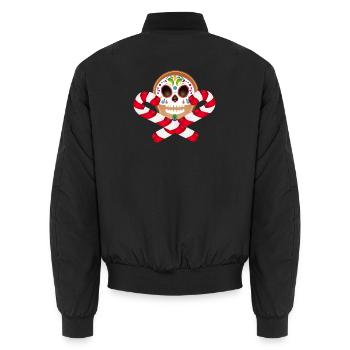 Gingerbread Man Sugar Skull Decor for Christmas - Unisex Bomber Jacket - black - Back - AI Model Male 185 light (185cm)