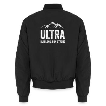 Ultra Running - Run Long. Courez fort. - Bomber unisexe - noir - Dos - AI Model Male 185 light (185cm)