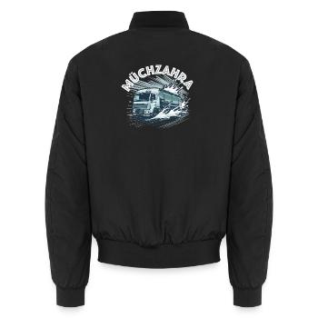 müchzahra milchzahra milch lkw dialekt österreich - Unisex Bomberjacke - Schwarz - Hinten - AI Model Male 185 light (185cm)
