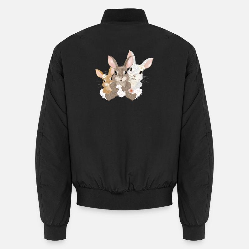 Famille de lapins mignons - Trois lapins avec des fleurs Bomber unisexe