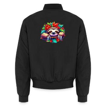 Sloth - Unisex Bomber Jacket - black - Back - AI Model Male 185 light (185cm)