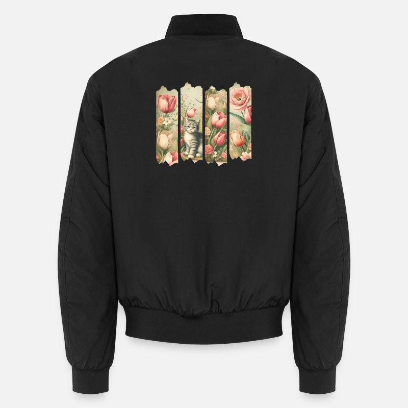 Frühlingszauber mit Kätzchen und Tulpen Unisex Bomberjacke