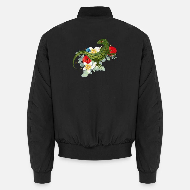 Grüne Eidechse auf Blumen botanisches Motiv Unisex Bomberjacke