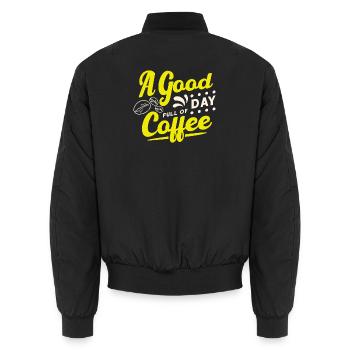 Good day starts with coffee - Unisex Bomber Jacket - black - Back - AI Model Male 185 light (185cm)