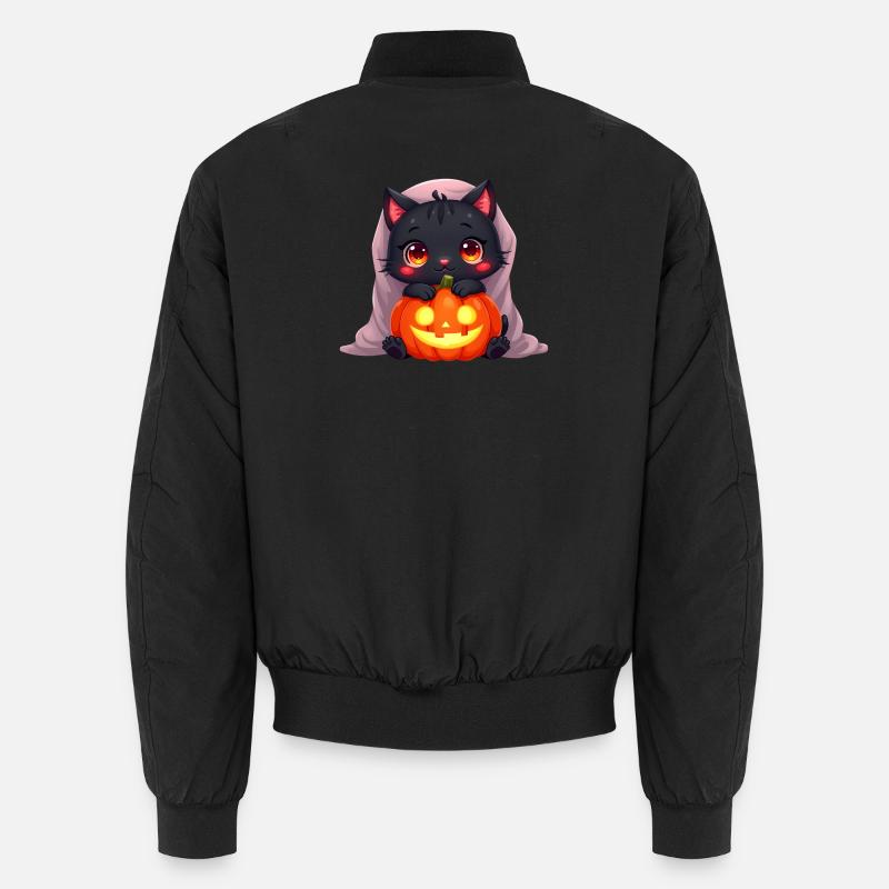 Halloween Cat with Halloween Pumpkin - Unisex Bomber Jacket - black