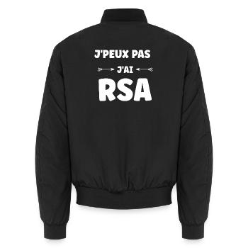 Ich kann nicht, ich habe RSA – sozialer Humor - Unisex Bomberjacke - Schwarz - Hinten - AI Model Male 185 light (185cm)