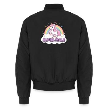 Funny Unicorn Shirt for Humor Fans - Unisex Bomber Jacket - black - Back - AI Model Male 185 light (185cm)