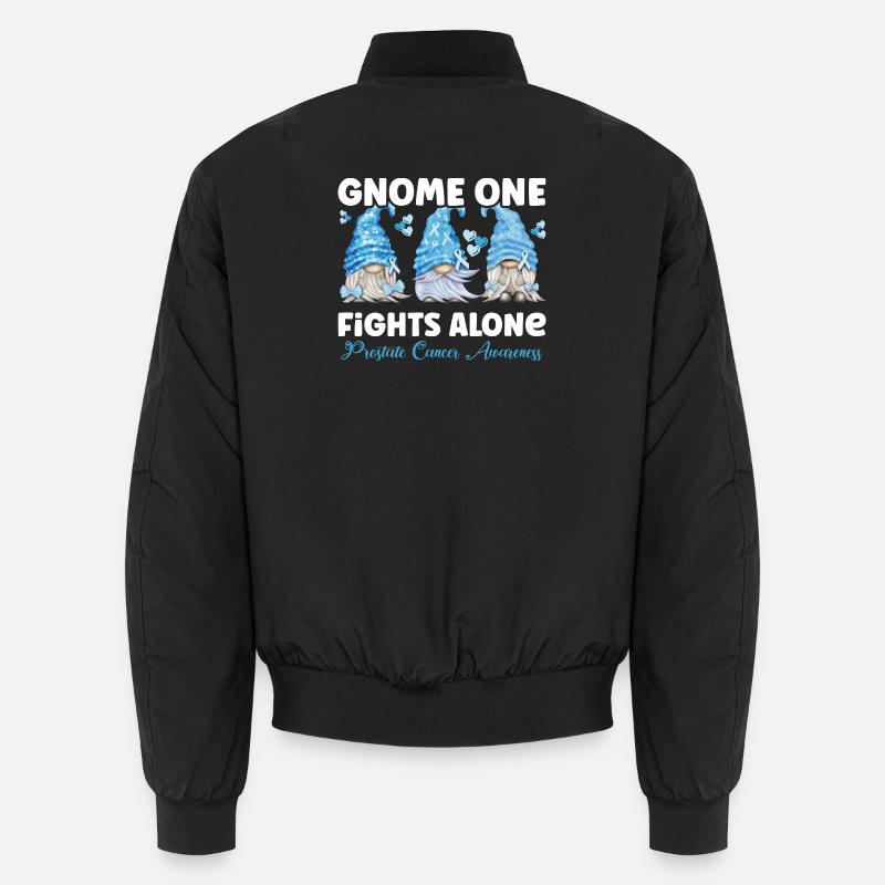 Gnome One Fights Alone Light Blue Prostate Cancer Unisex Bomber Jacket