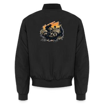 Mountain Biker Silhouette Sunset Forest Trail Art - Unisex Bomberjacke - Schwarz - Hinten - AI Model Male 185 light (185cm)