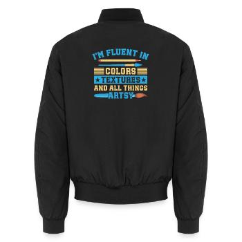 Artist Painter Graphic Fluent In Colors Textures - Unisex Bomberjacke - Schwarz - Hinten - AI Model Male 185 light (185cm)