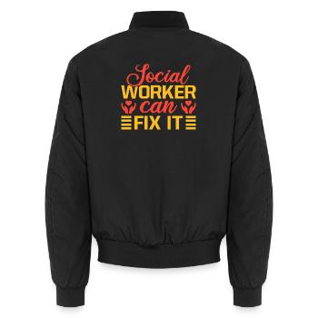 Social Worker Quote Worker Can Fix It Social Work - Unisex Bomberjacke - Schwarz - Hinten - AI Model Male 185 light (185cm)
