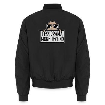 Less drama more techno Spruch Party Rave Logo Text - Unisex Bomberjacke - Schwarz - Hinten - AI Model Male 185 light (185cm)