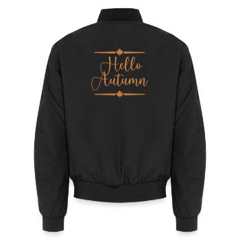Hello Autumn Script Blatt Design - Unisex Bomberjacke - Schwarz - Hinten - AI Model Male 185 light (185cm)