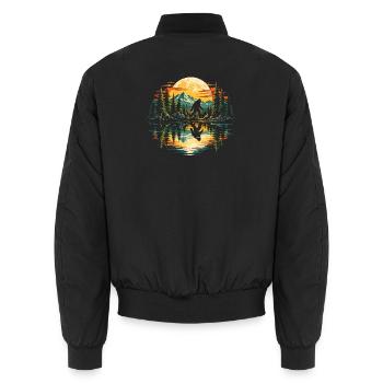 Bigfoot Mountain Lake Sonnenuntergangsnatur - Unisex Bomberjacke - Schwarz - Hinten - AI Model Male 185 light (185cm)