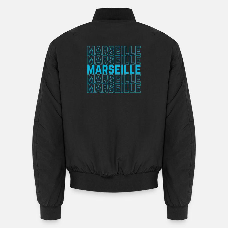 Marseille Outlined Repeat Neon Blau - Unisex Bomberjacke - Schwarz