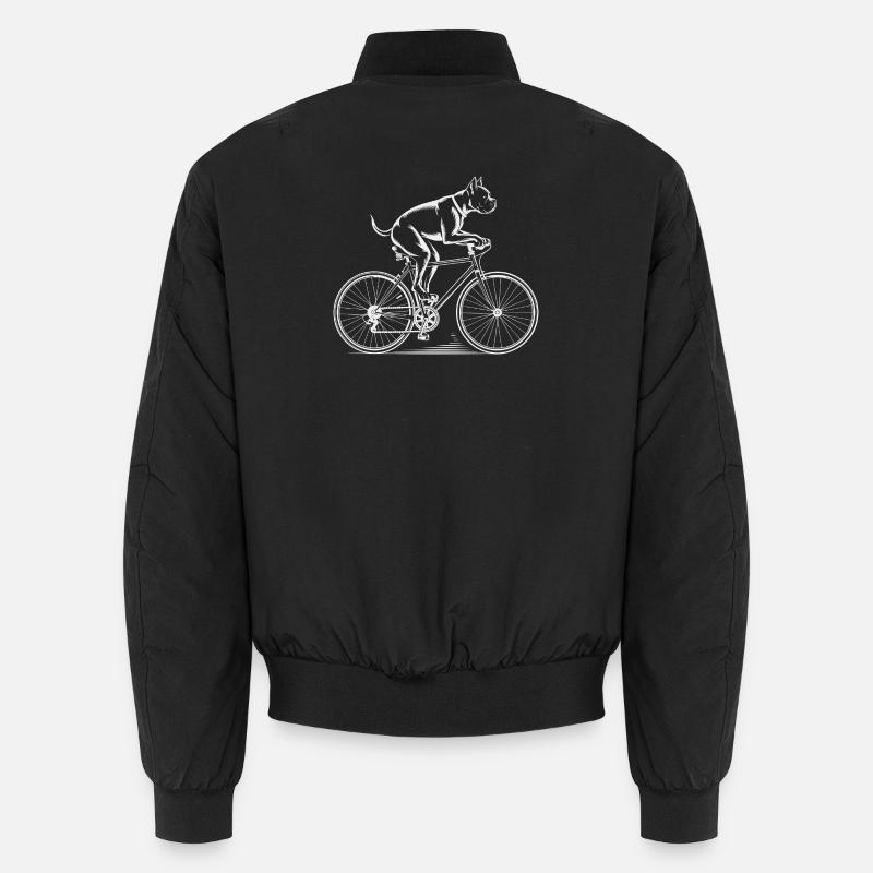 Boxer Dog Driving Bicycle - Unisex Bomber Jacket - black