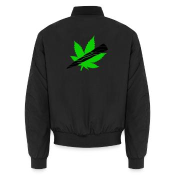 Neon Cannabis Leaf Graphic - Unisex Bomber Jacket - black - Back - AI Model Male 185 light (185cm)