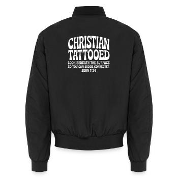 Christlich tätowierter Blick unter die Oberfläche - Unisex Bomberjacke - Schwarz - Hinten - AI Model Male 185 light (185cm)