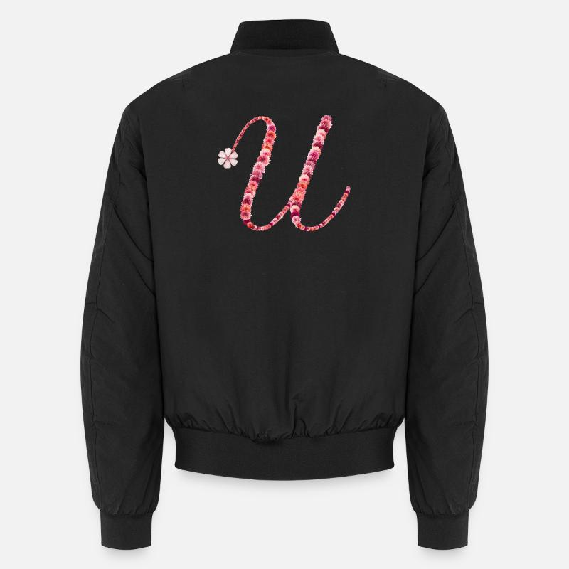 Romantic floral monogram "U" - Unisex Bomber Jacket - black