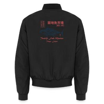 Tsukiji Fish Market Tuna - Unisex Bomber Jacket - black - Back - AI Model Male 185 light (185cm)