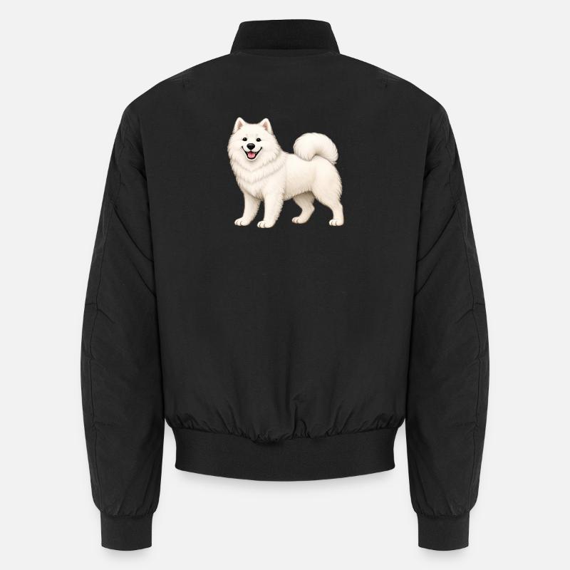 White Furry Samoyed - Unisex Bomber Jacket - black