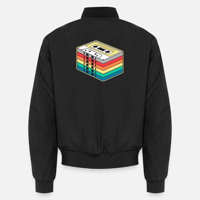 Vibrant Rainbow Cassette Tape - Unisex Bomber Jacket - black