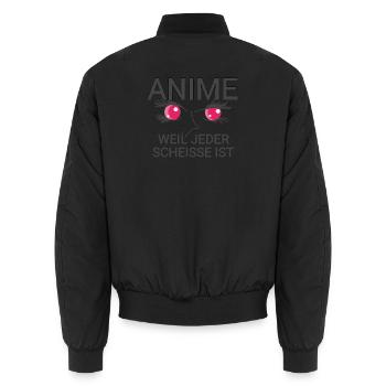 Anime Quote - Unisex Bomber Jacket - black - Back - AI Model Male 185 light (185cm)