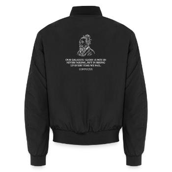 Confucius Wisdom Portrait Tee - Unisex Bomber Jacket - black - Back - AI Model Male 185 light (185cm)