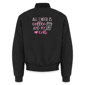 Alles, was ich brauche, ist Kaffee und meine Katze - Unisex Bomberjacke - Schwarz - Hinten - AI Model Male 185 light (185cm)