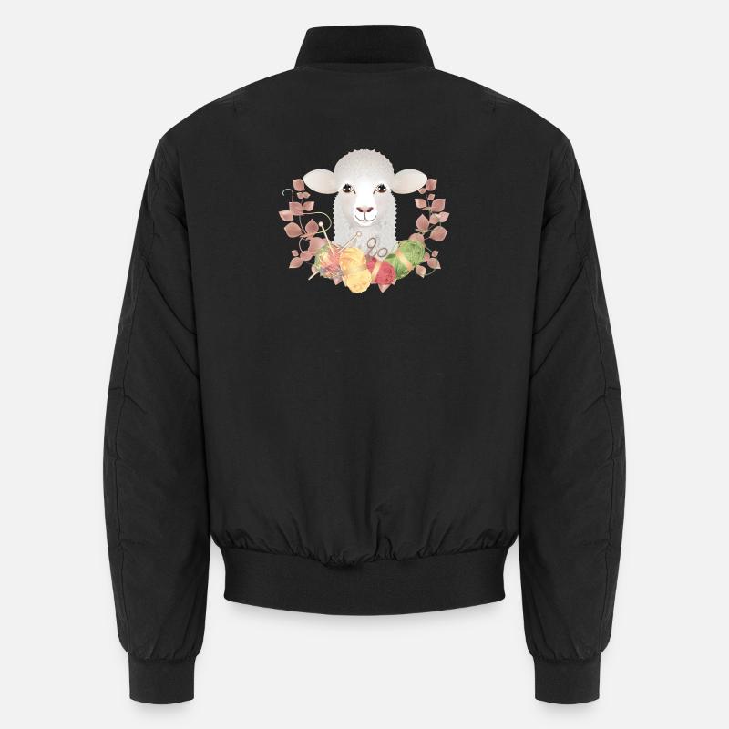 A cute sheep with wool and knitting needles Unisex Bomber Jacket