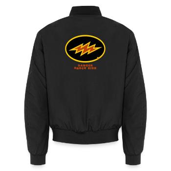 shock risk - Unisex Bomber Jacket - black - Back - AI Model Male 185 light (185cm)