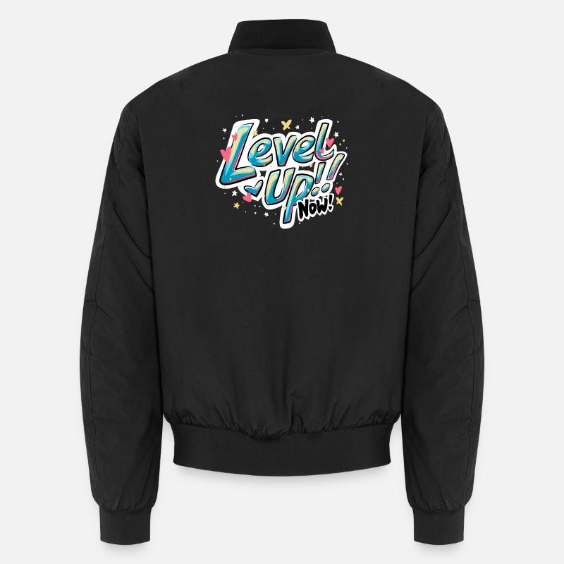 Vibrant Inspirational 'Level up now!' Quote Design Unisex Bomber Jacket