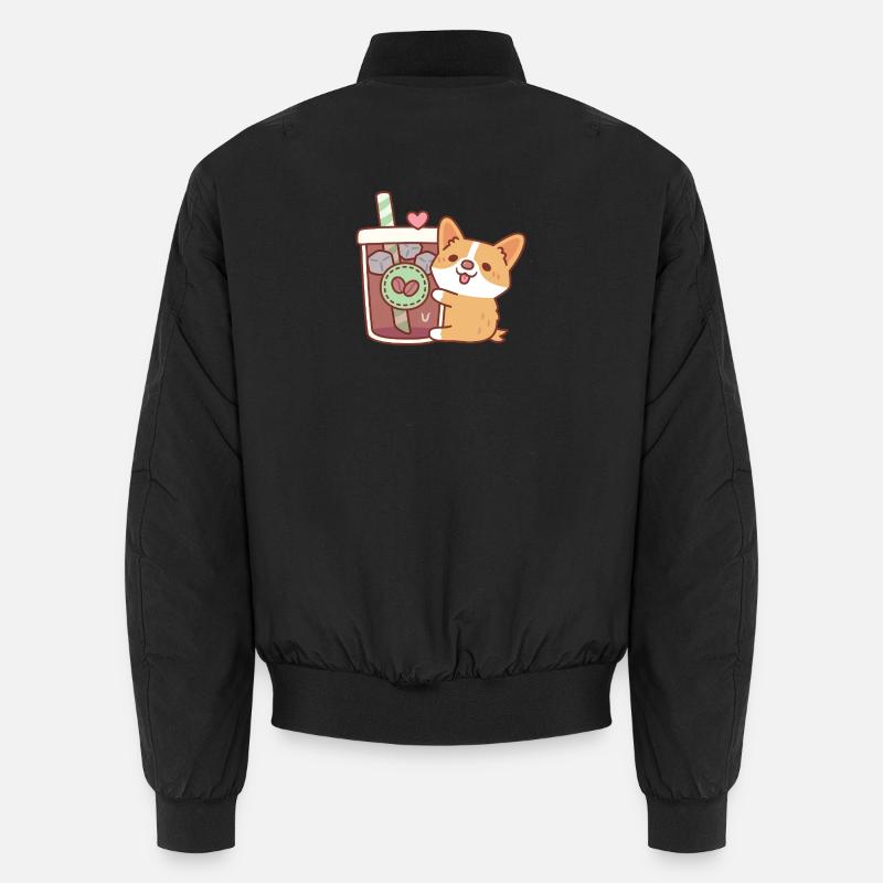 Mignon chiot corgi étreignant le café glacé Bomber unisexe