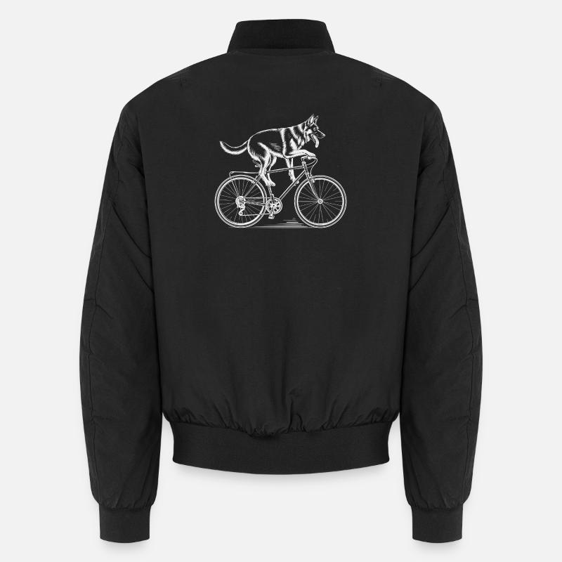 German Shepherd Dog Driving Bicycle - Unisex Bomber Jacket - black